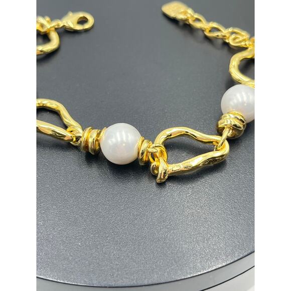 UNO de 50 White 10mm Pearl Perla Mosqueta Link Bracelet-Gold Plated Bracelet - Picture 2 of 9